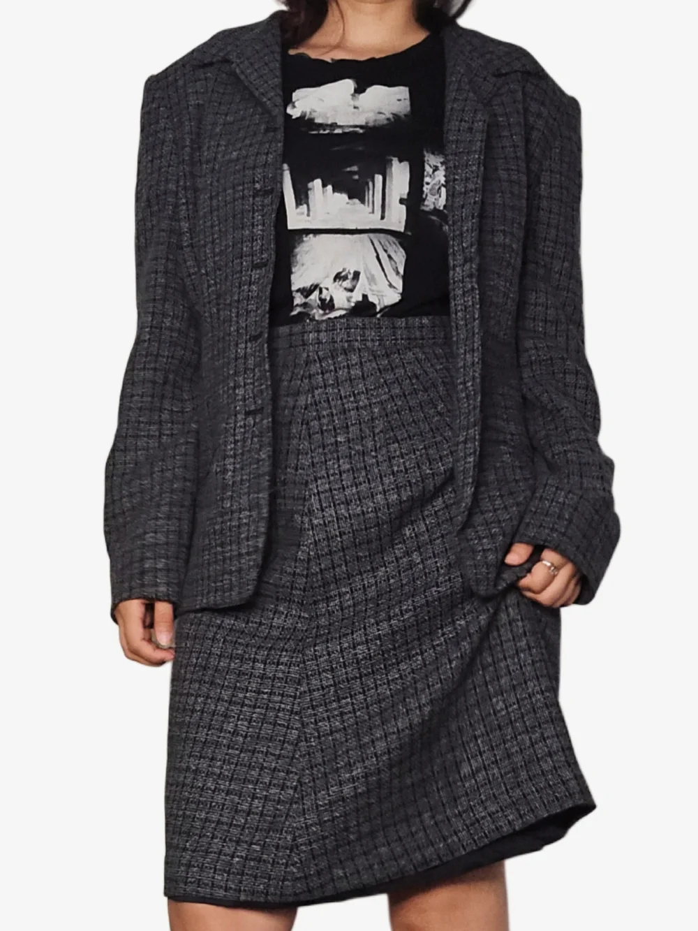 Vintage Gray Tweed Wool Jacket & Skirt Set!